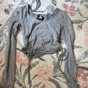 PacSun Gray Ruched Tie Front Long Sleeve Top